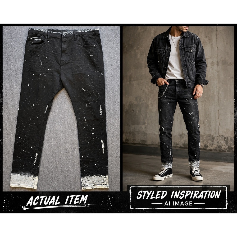 Cult of Individuality Stilt Skinny Mens Paint Jeans Black 40x33 Exc Streetwear